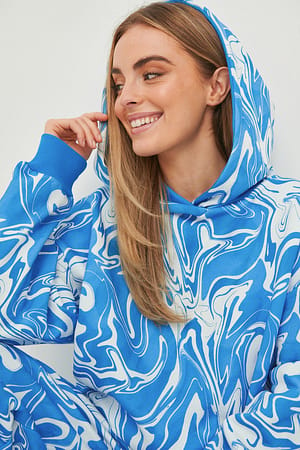 Swirl Blue Print Sweatshirt à capuche bio surdimensionné à imprimé