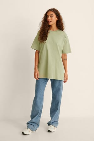 Khaki Organic Oversize T-Shirt mit rundem Ausschnitt
