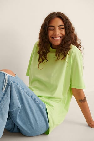 Lime Luźny T-shirt z okrągłym dekoltem, z tkaniny organicznej