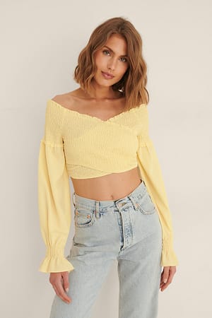 Dusty Yellow Recycelte überlappende Smock-Bluse
