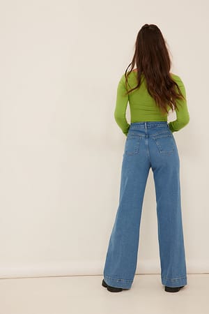 Light Blue Denim Plisserte lange jeans