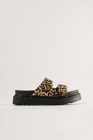 Leopard Klamra profilowane sandały z klamrą