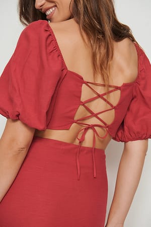 Red Puff Sleeve Blouse