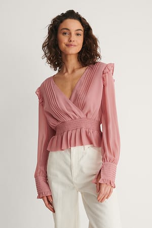 Dusty Pink Bluse Med Pintuck