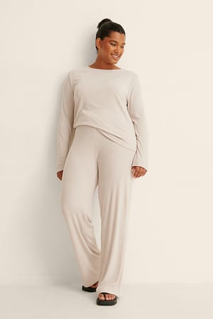 Dusty Light Beige Recycled Soft Ribbed Wide Pants