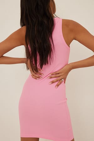 Pink Prążkowana sukienka bez rękawów