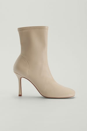 Cream Rounded Toe Ankle Boots