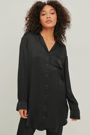 Black Satynowa sukienka koszulowa o luźnym kroju