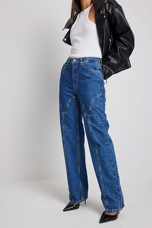 Mid Blue Jeans met naaddetail