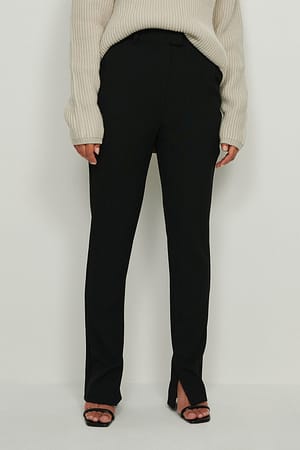 Black Pantalon de costume ajusté à fente latérale recyclé