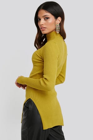 Yellow Side Split Ribbed Sweater