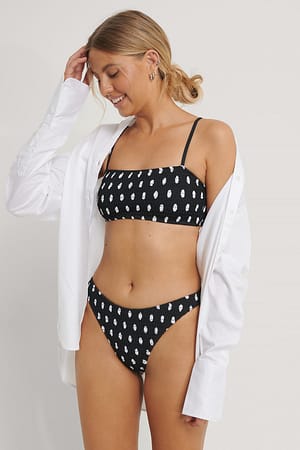 Black/White dots Smocked Highcut Bikini Bottom