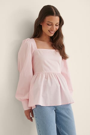 Blush Pink Genanvendt bluse med firkantet halsudskæring