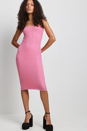 Pink Gestructureerde midi-jurk met bandeau