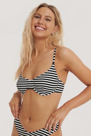 Black/White Stripe Gestructureerde Pop-Bikini-Bh Met Cups