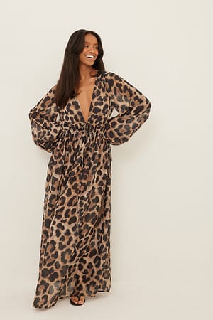 Wild Leopard Szyfonowa sukienka z wiązaniem w pasie