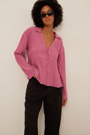 Strong Pink Skjorte med bølgete struktur og lange ermer