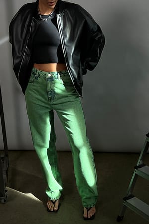 Acid Green Organische Denim-Jeans mit weitem Bein und hoher Taille