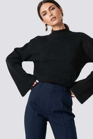 Black Wool Blend Wide Sleeve Sweater