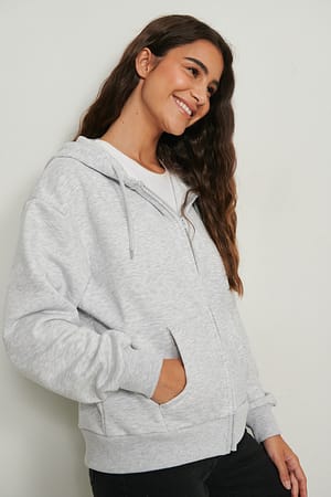 Light Grey Melange Sweatshirt à capuche zippé