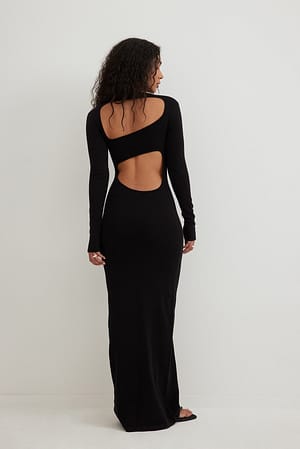Black Open Back Knitted Long Dress