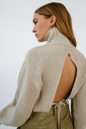 Beige Open Back Knit Sweater