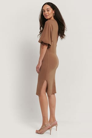Brown Sleeve Detailed Knitted Dress
