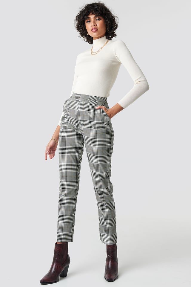 Checkered High Waist Checkered Suit Pant