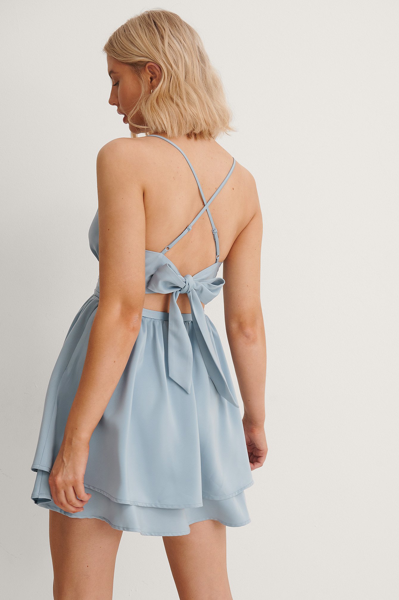 Blue Tied Back Mini Dress