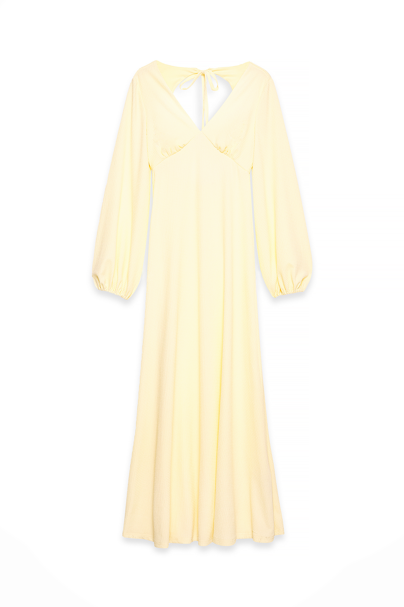 Light Yellow Balloon Sleeve Open Back Maxi Dress