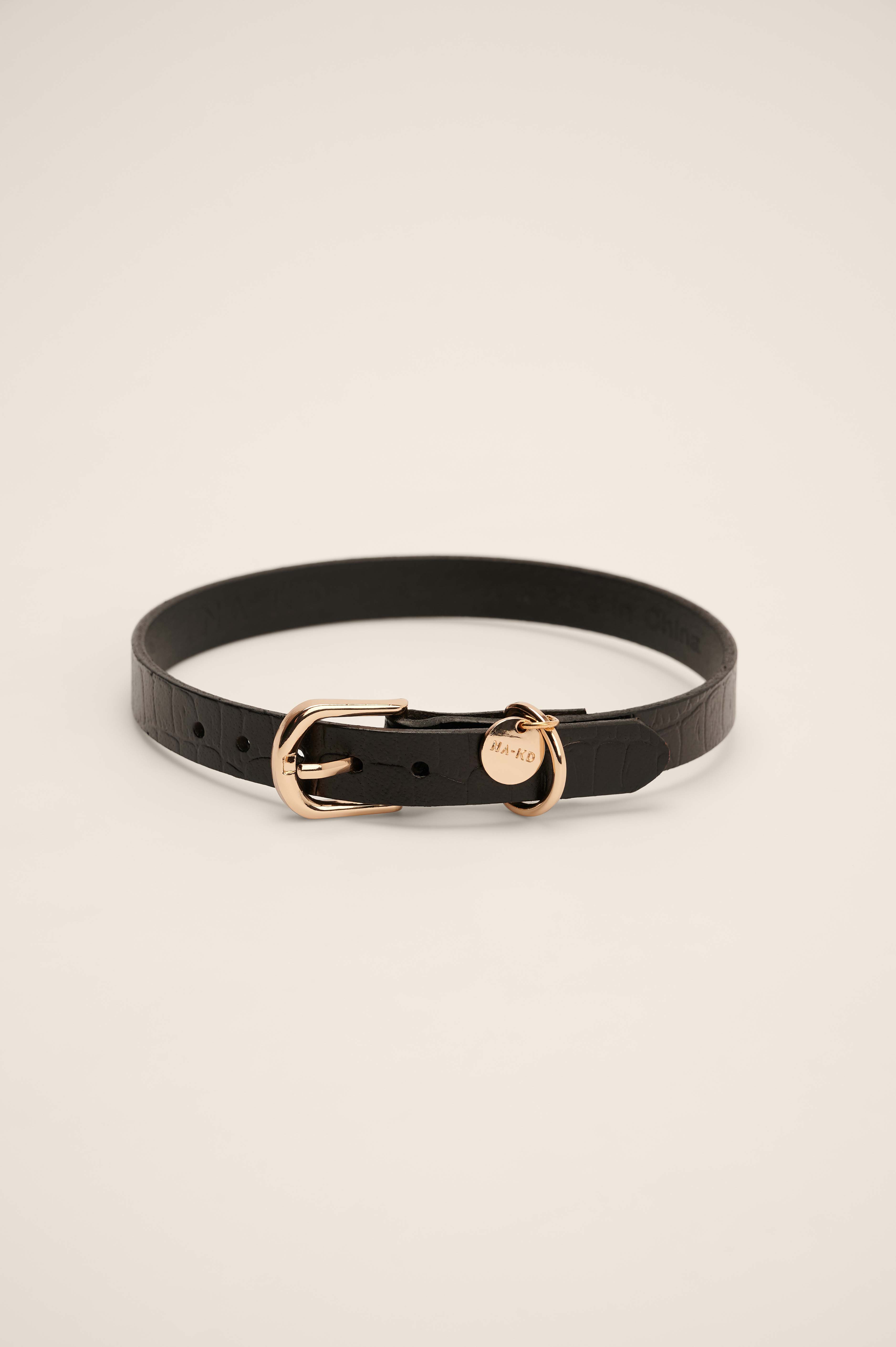Black Croco Basic Leather Dog Collar