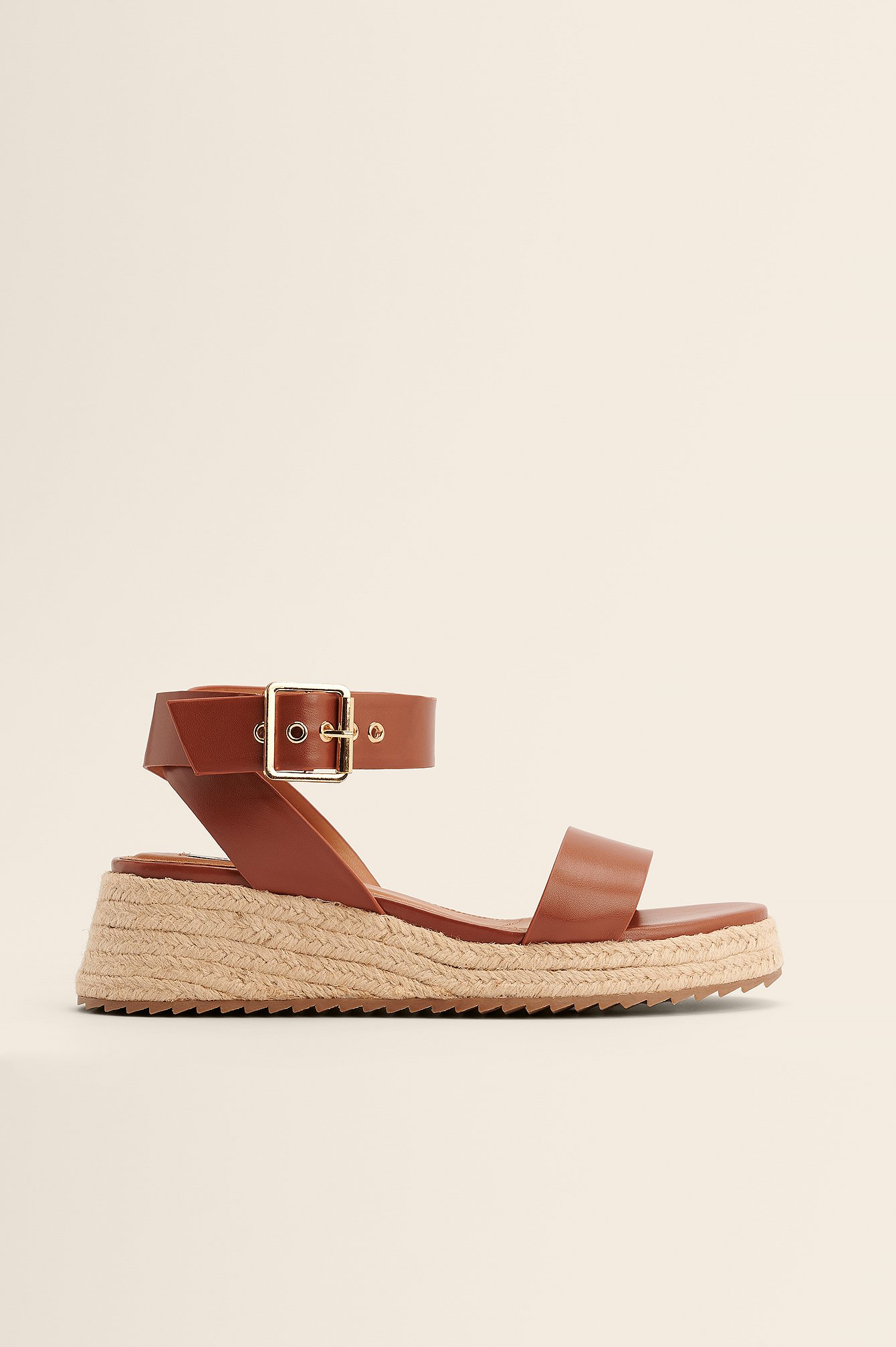 Brown Buckled Profile Jute Sole Sandals