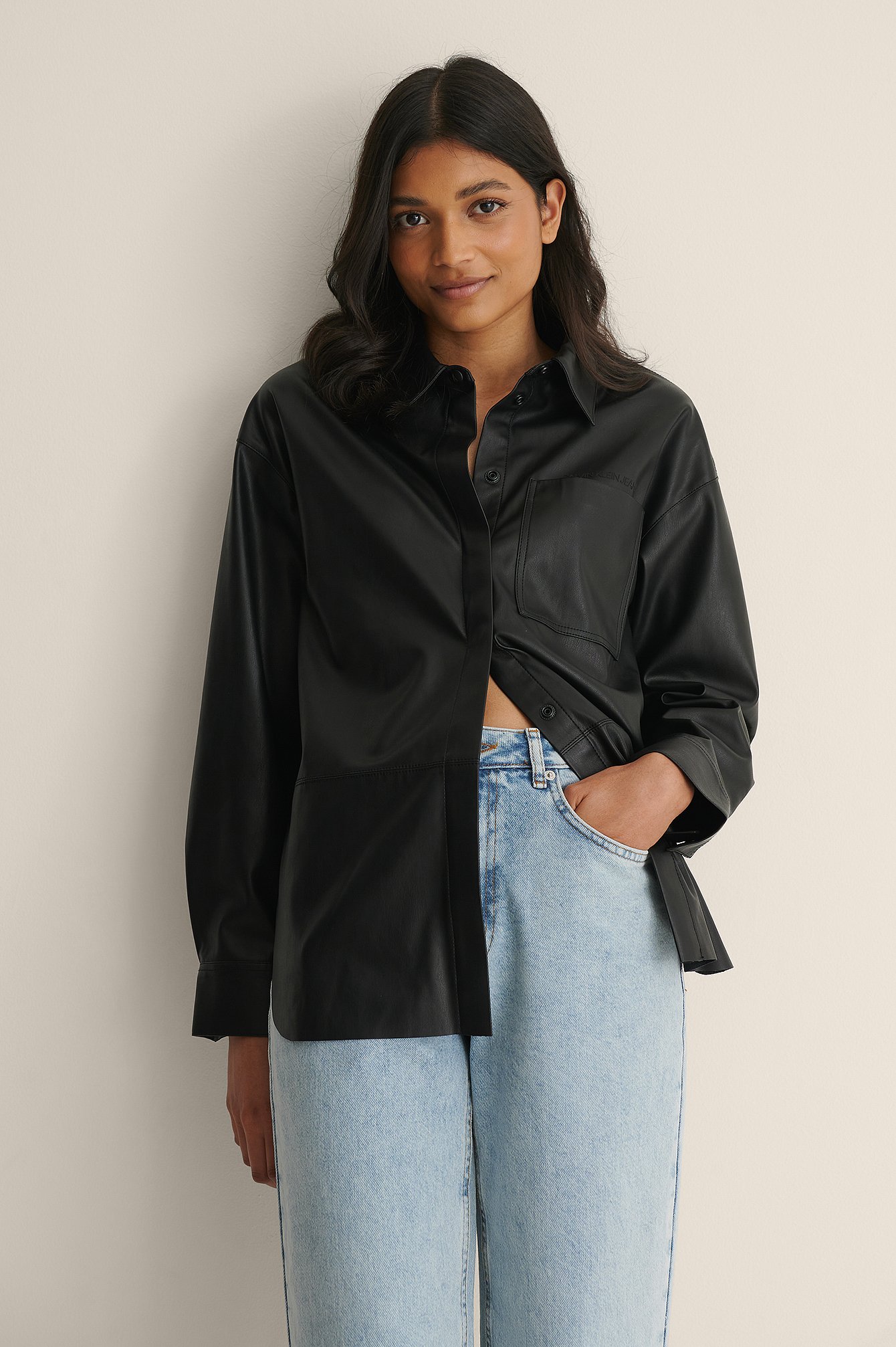 CK Black Faux Leather Overshirt
