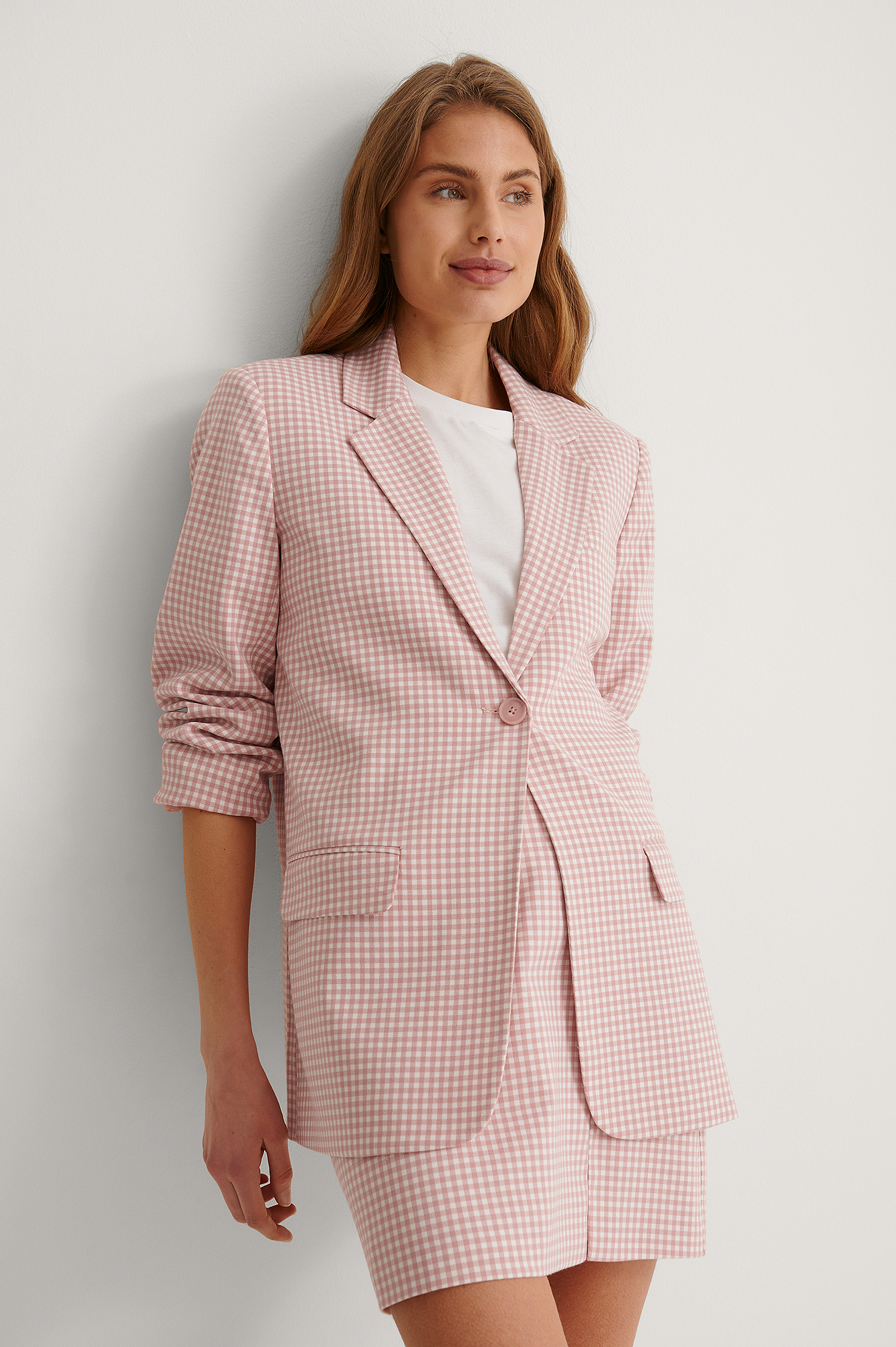 Pink Check Checked Single Breasted Blazer