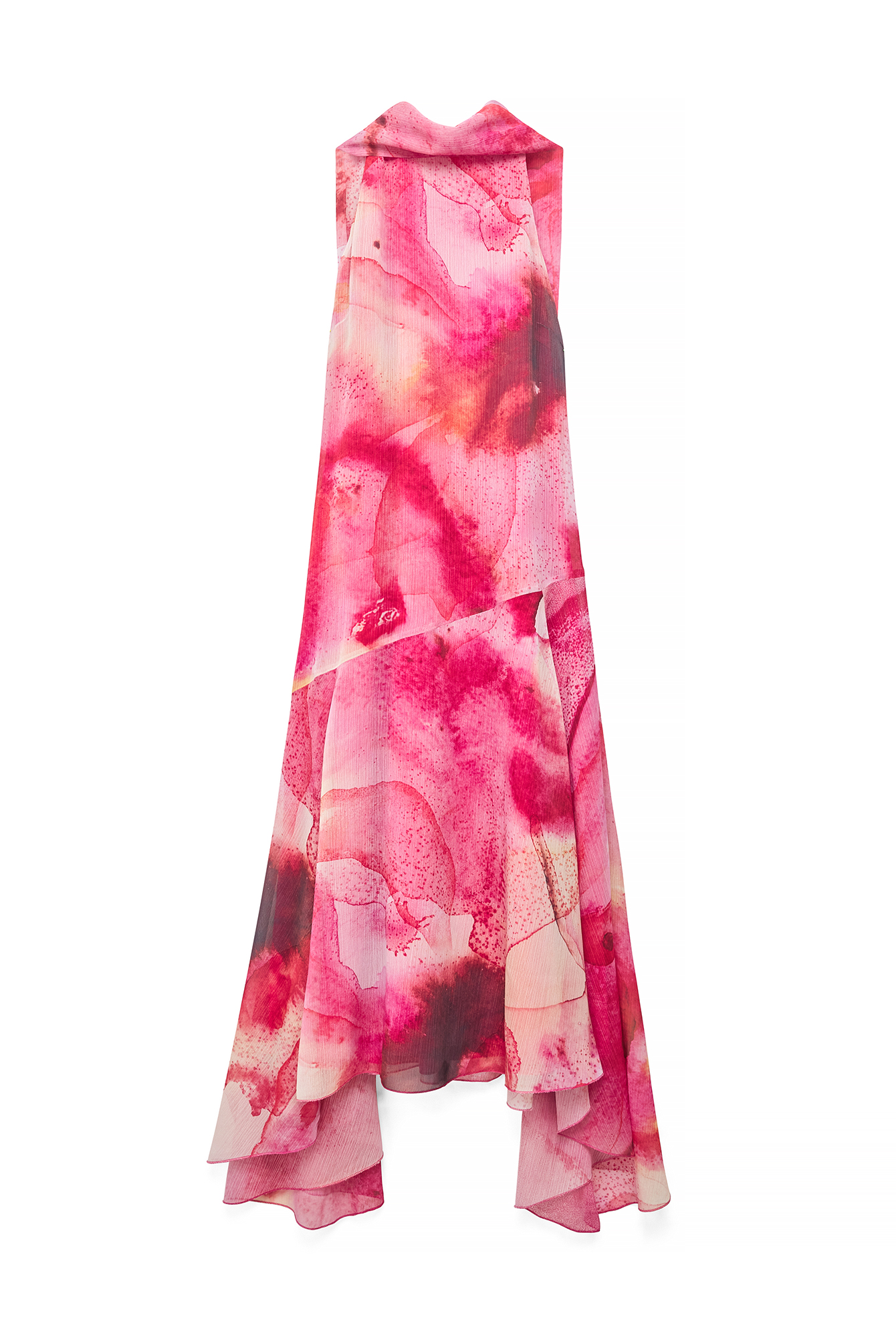 Abstract Floral Chiffon Scarf Detail Midi Dress