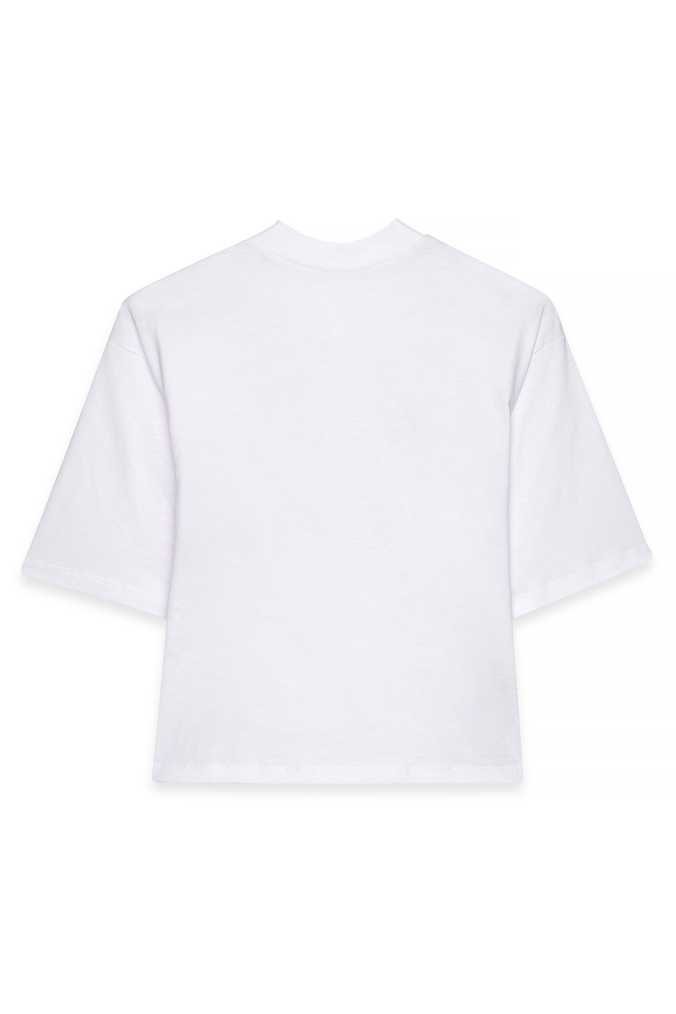 White Funnel Neck Shaped Cotton T-shirt