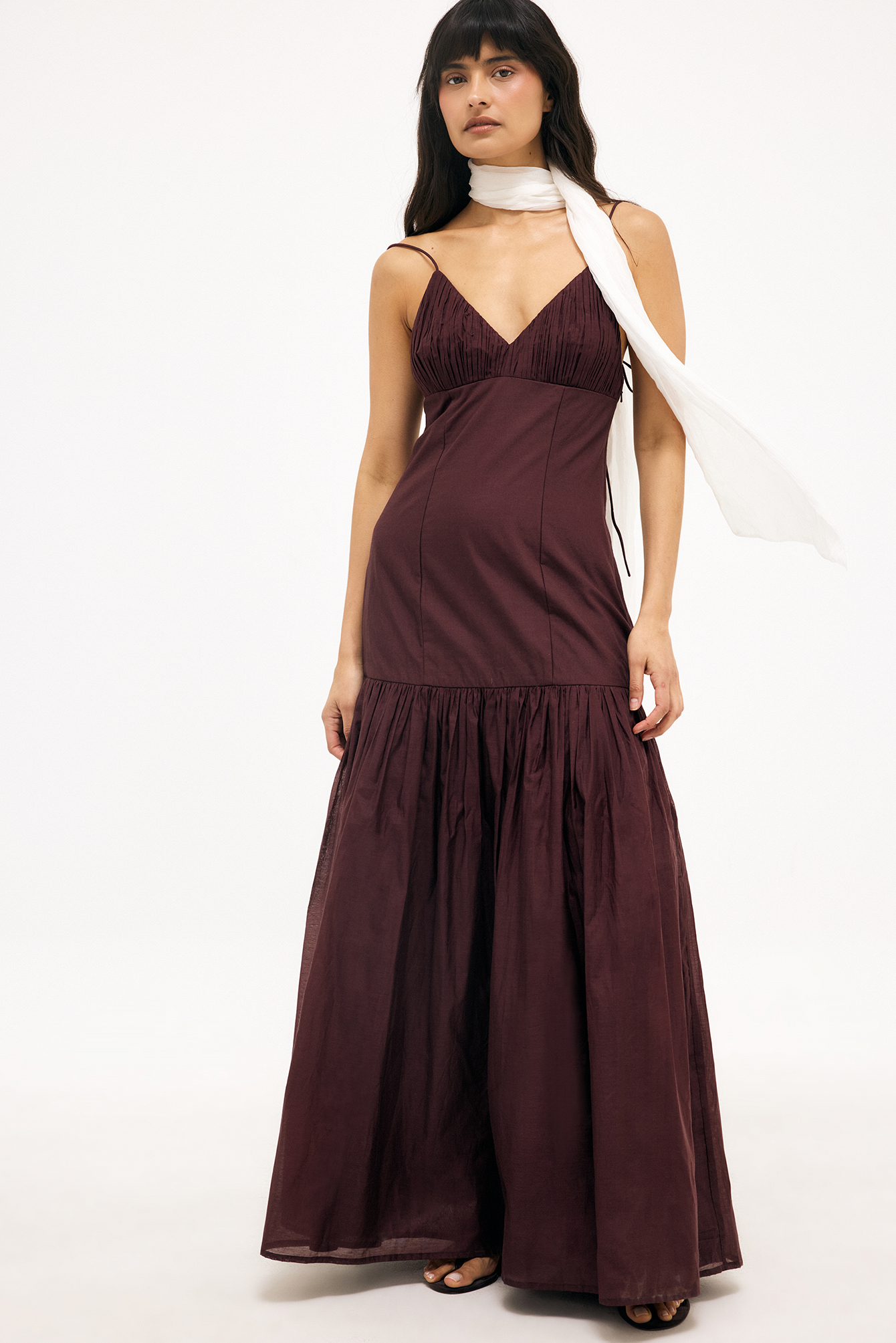 Brown Gathered Strap Dress