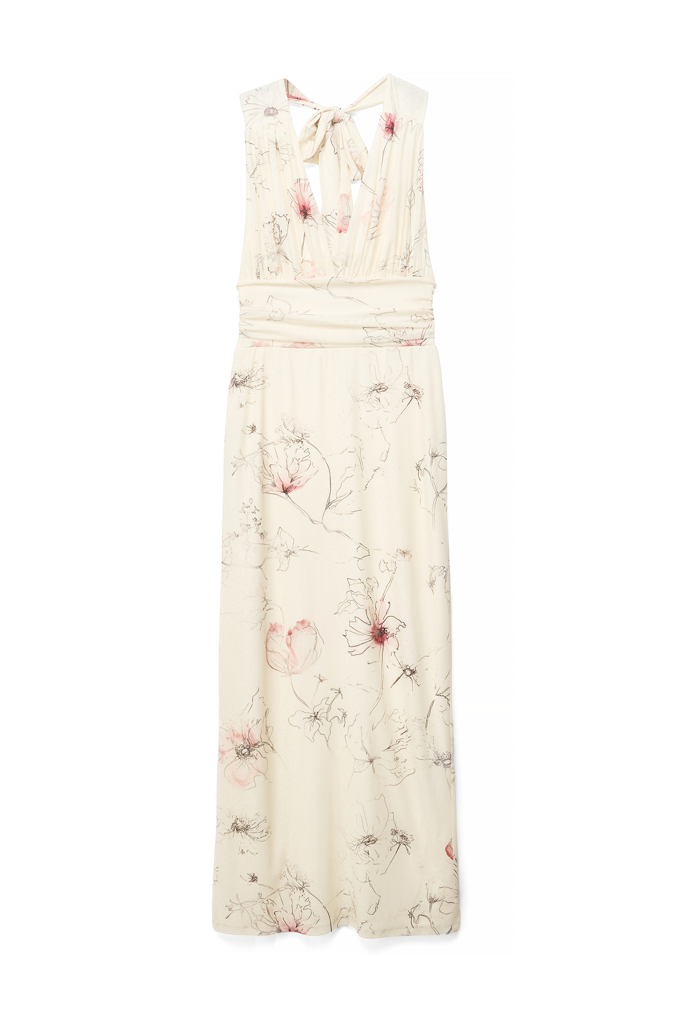 Yellow Misty Flower Halterneck Tie Maxi Dress