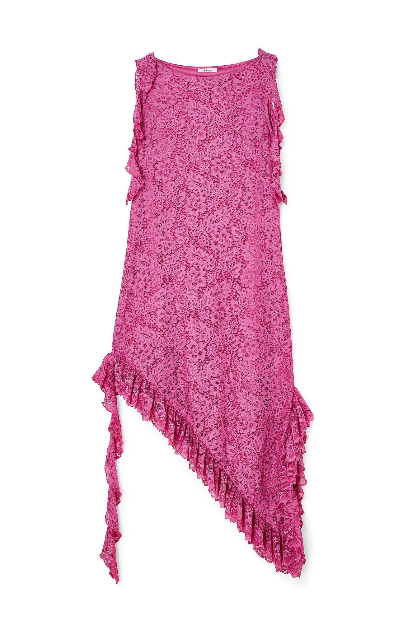 Pink Lace Frill Midi Dress