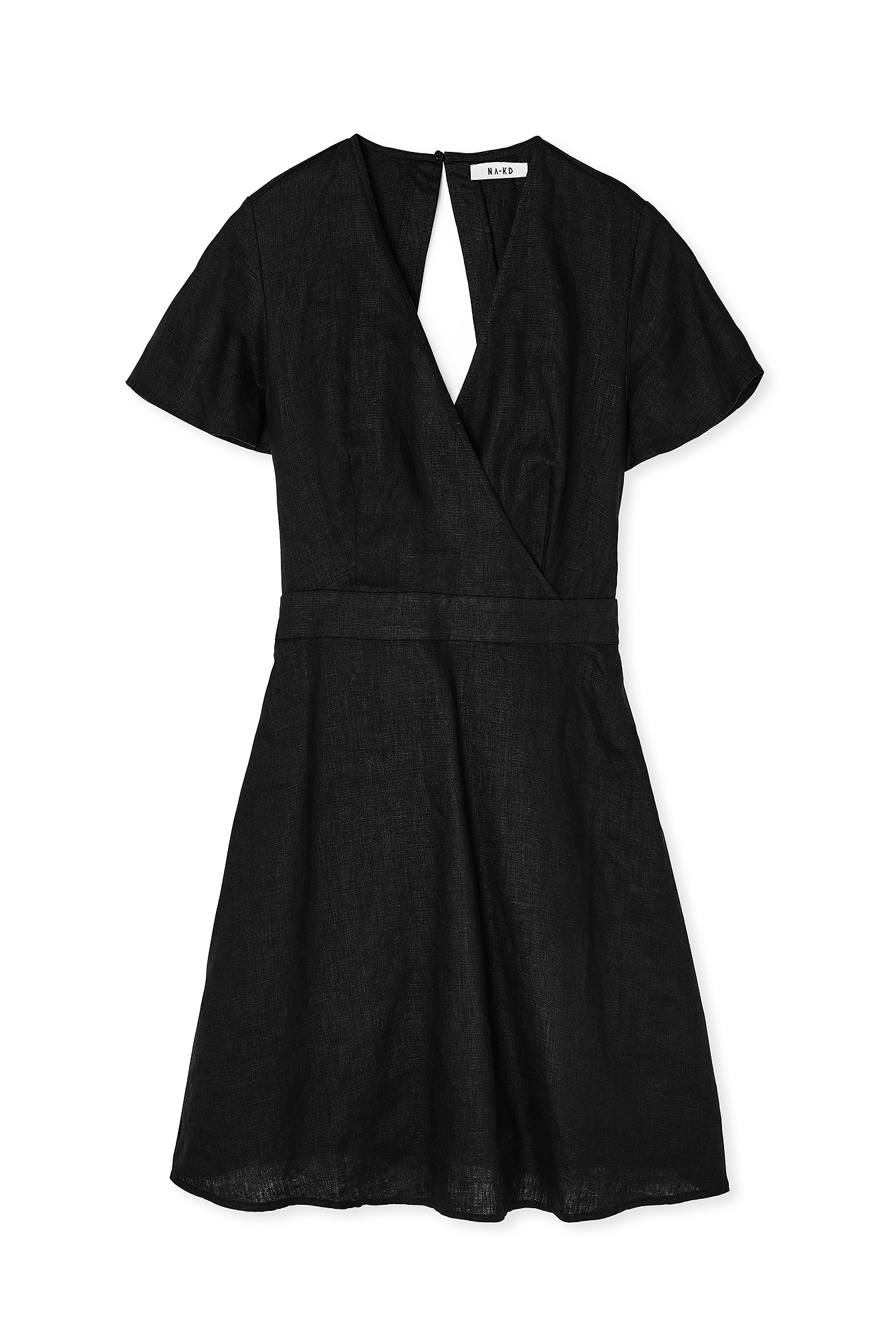 Black Linen Flowy Tie Back Mini Dress