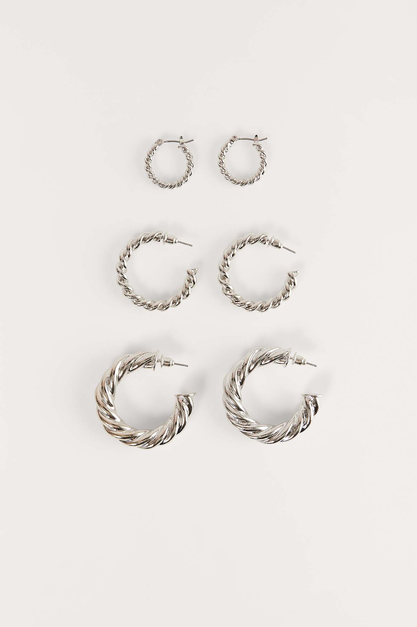 Silver 3-Pack Super Chubby Recycled Twisted Hoops