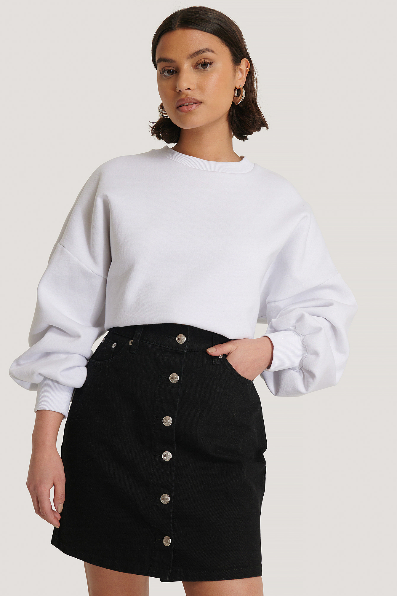 Black A-line Buttoned Denim Skirt