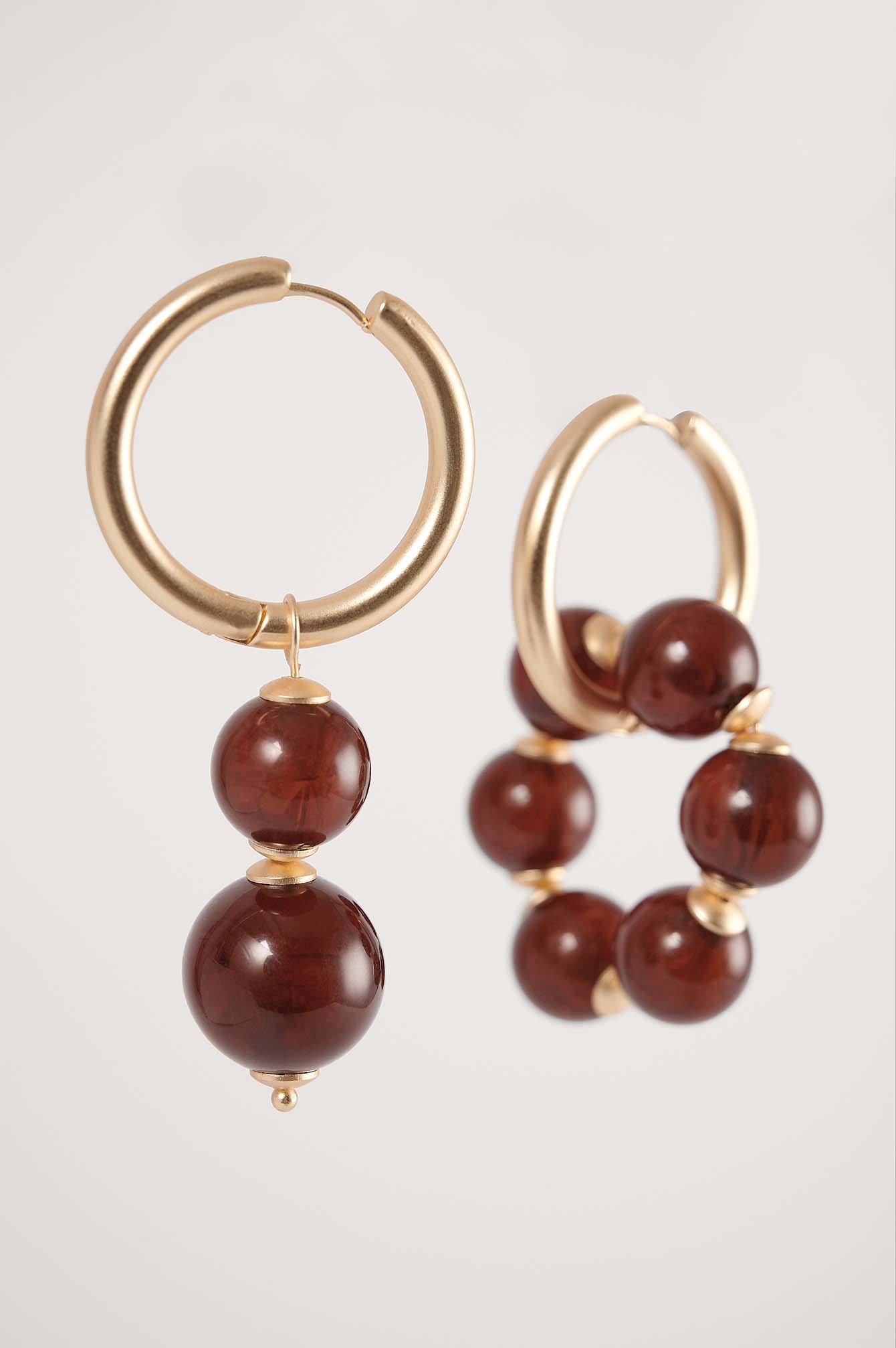 Brown/Gold Asymmetric Big Beaded Earrings