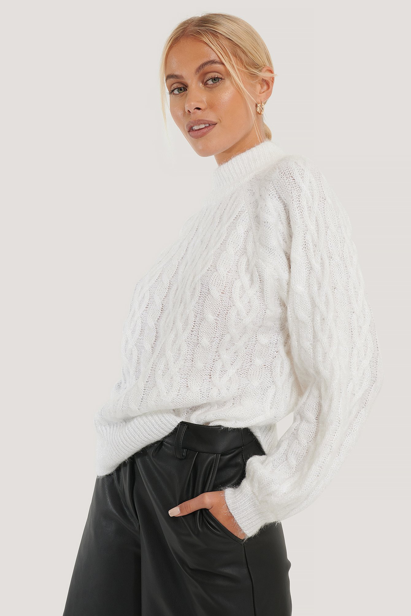 White Cable Hairy Knitted Sweater
