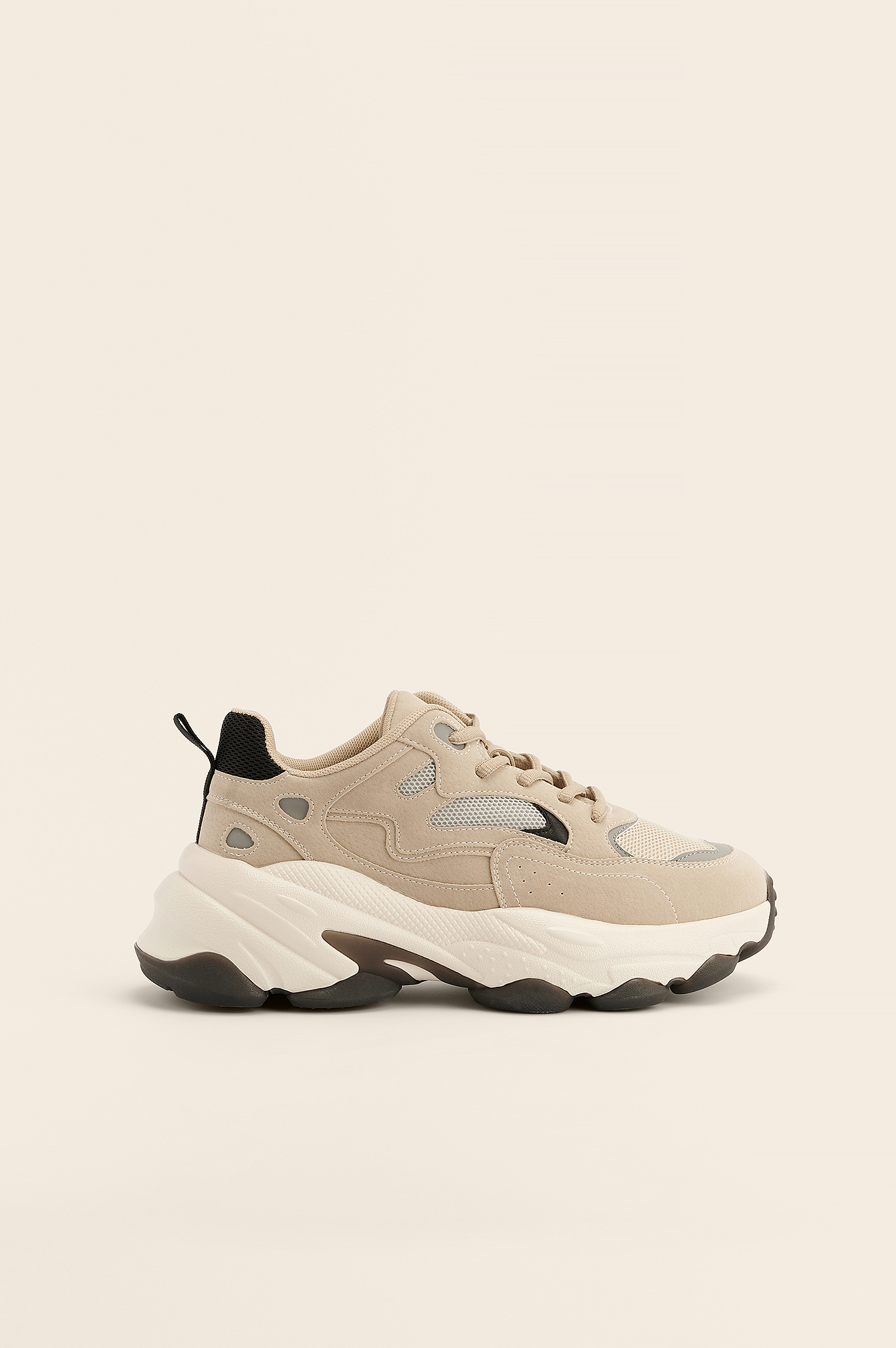 beige/Black Chunky Contrast Detail Trainers