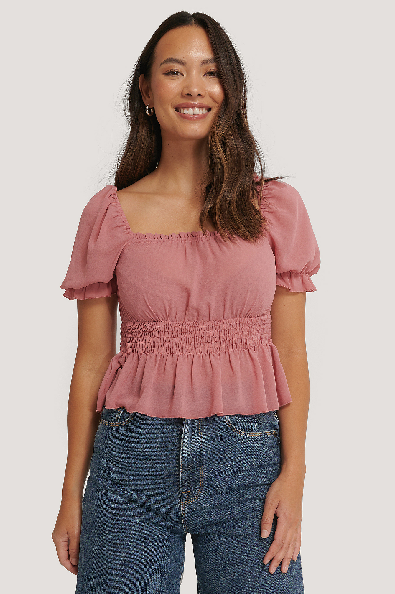 Dark Dusty Pink Cropped Smock Top