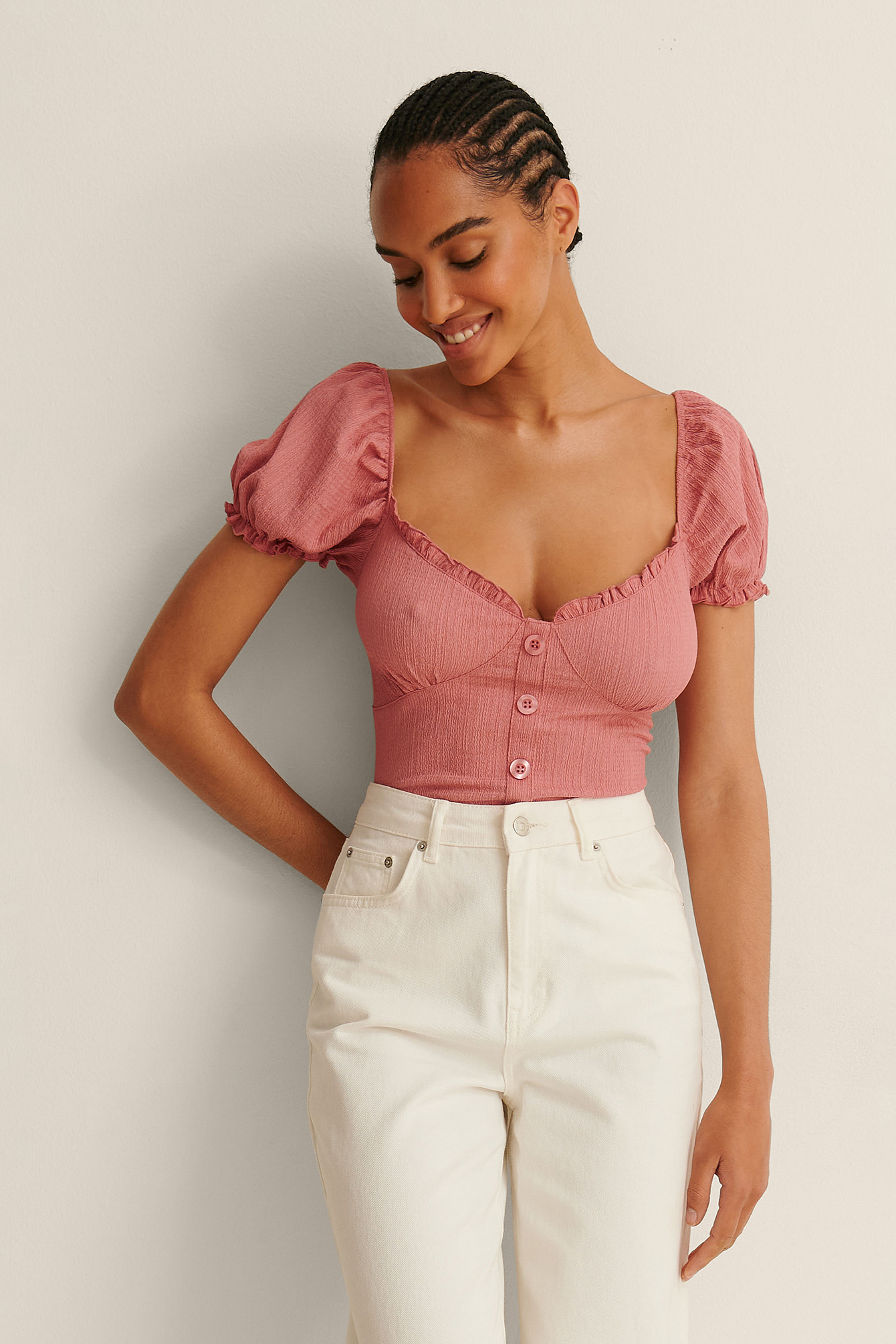 Dusty Pink Cup Detail Crepe Top