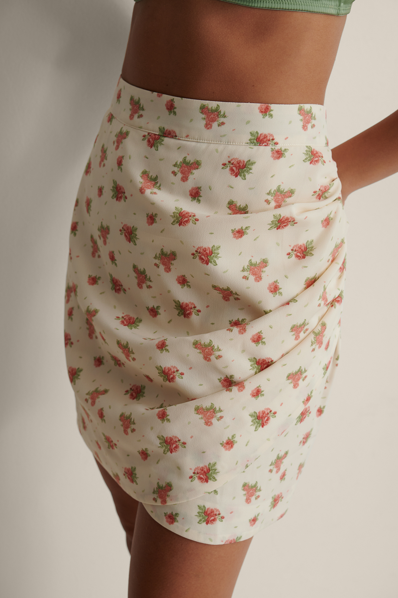 Vintage Flower Draped Mini Skirt