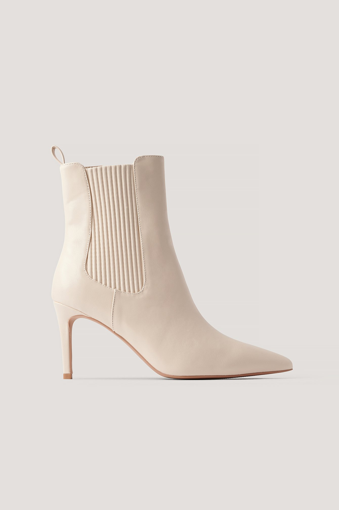 Cream Elastic Detailed Stiletto Boots
