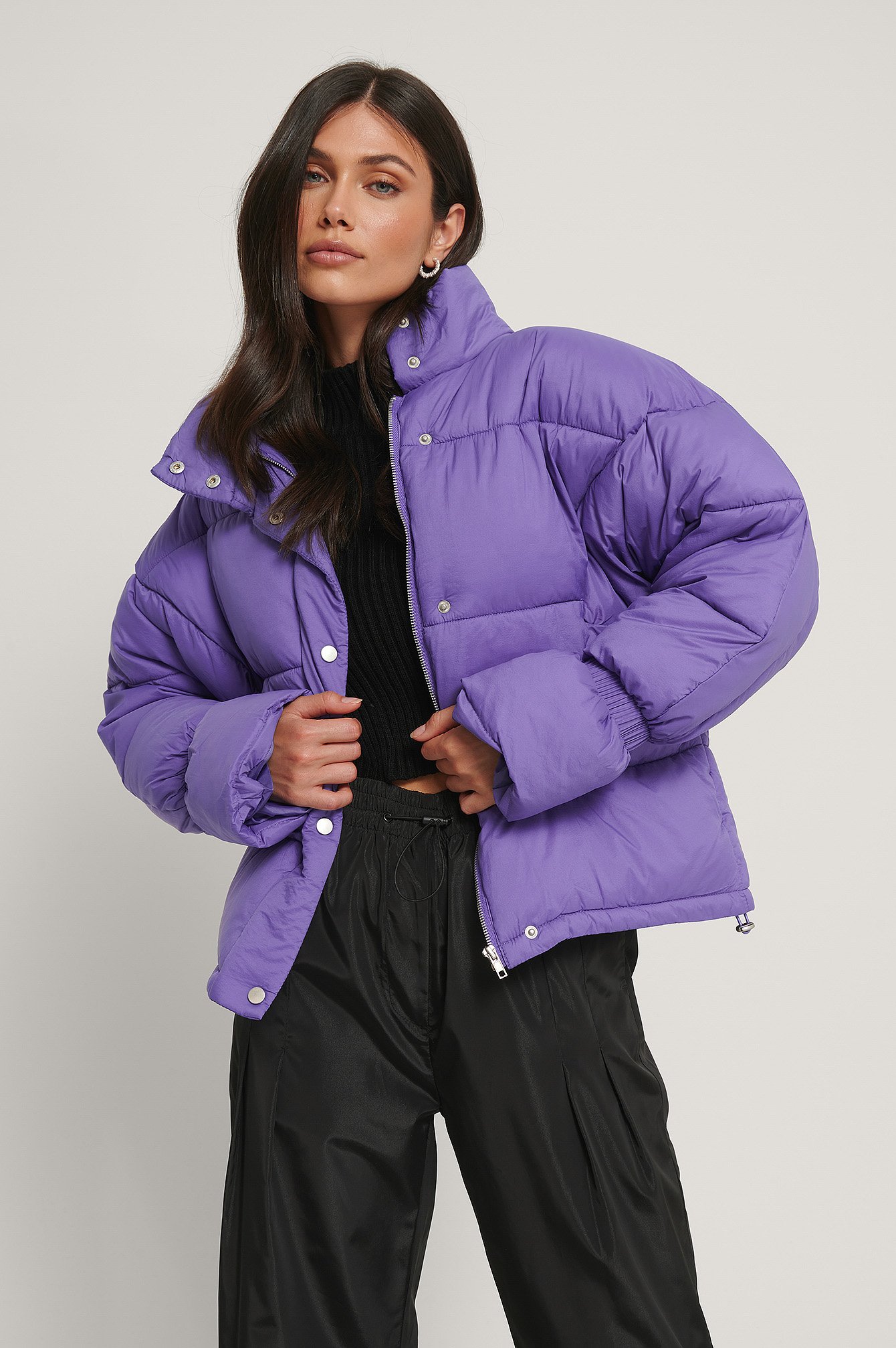 Strong Purple Elastic Detail Padded Jacket